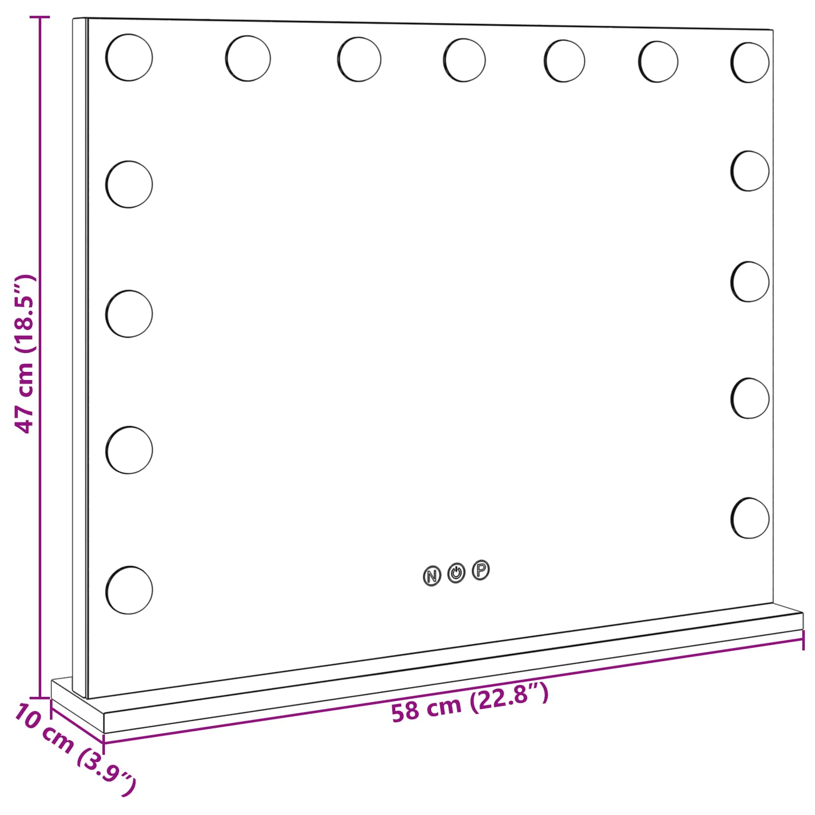 LED Schminkspiegel Weiß 44 x 10 x 53 cm Glas und Stahl