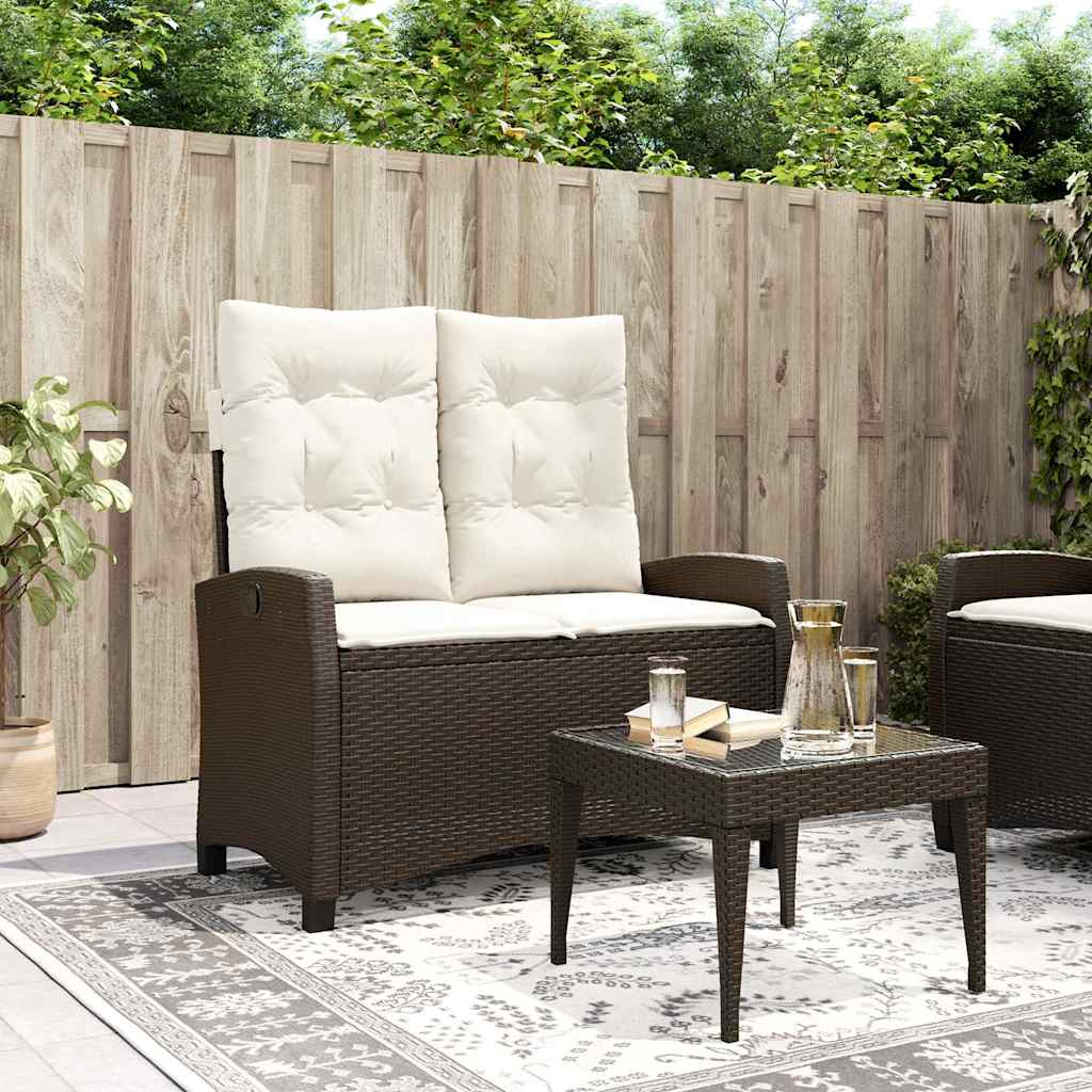 Gartenbank Verstellbar mit Kissen Schwarz Poly Rattan