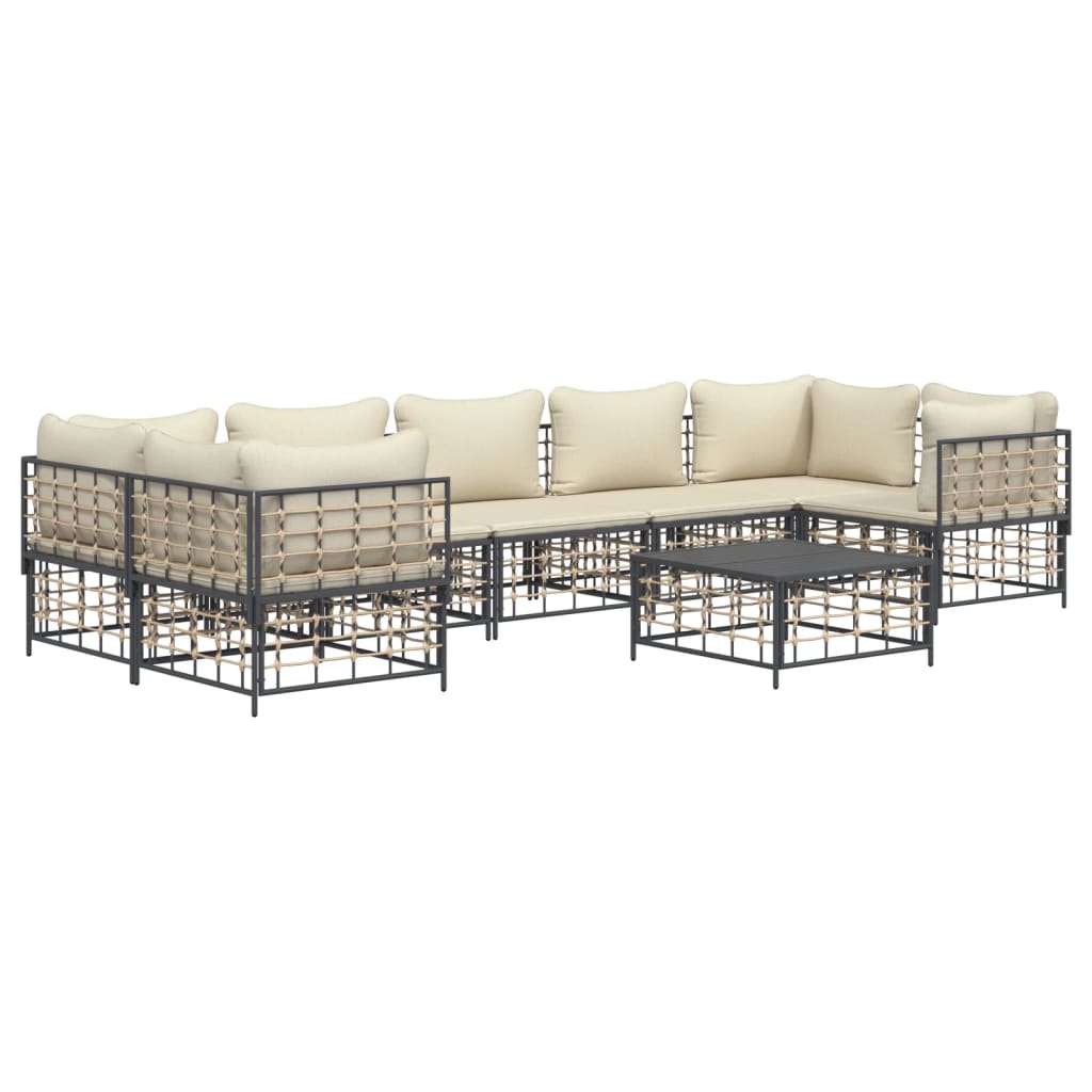 7-tlg. Garten-Lounge-Set mit Kissen Anthrazit Poly Rattan