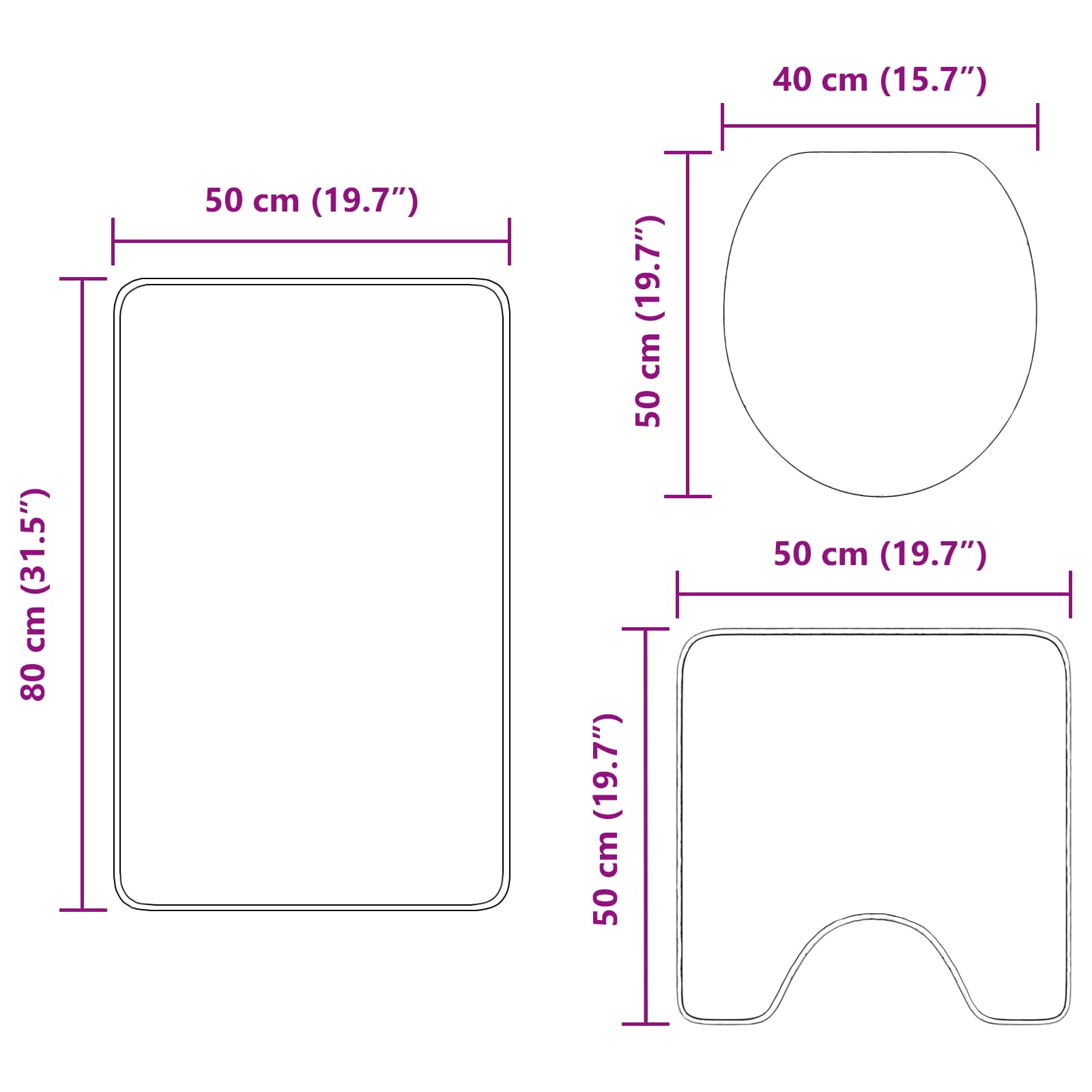Anti-Rutsch Badematten-Set 3 pcs Grau PP