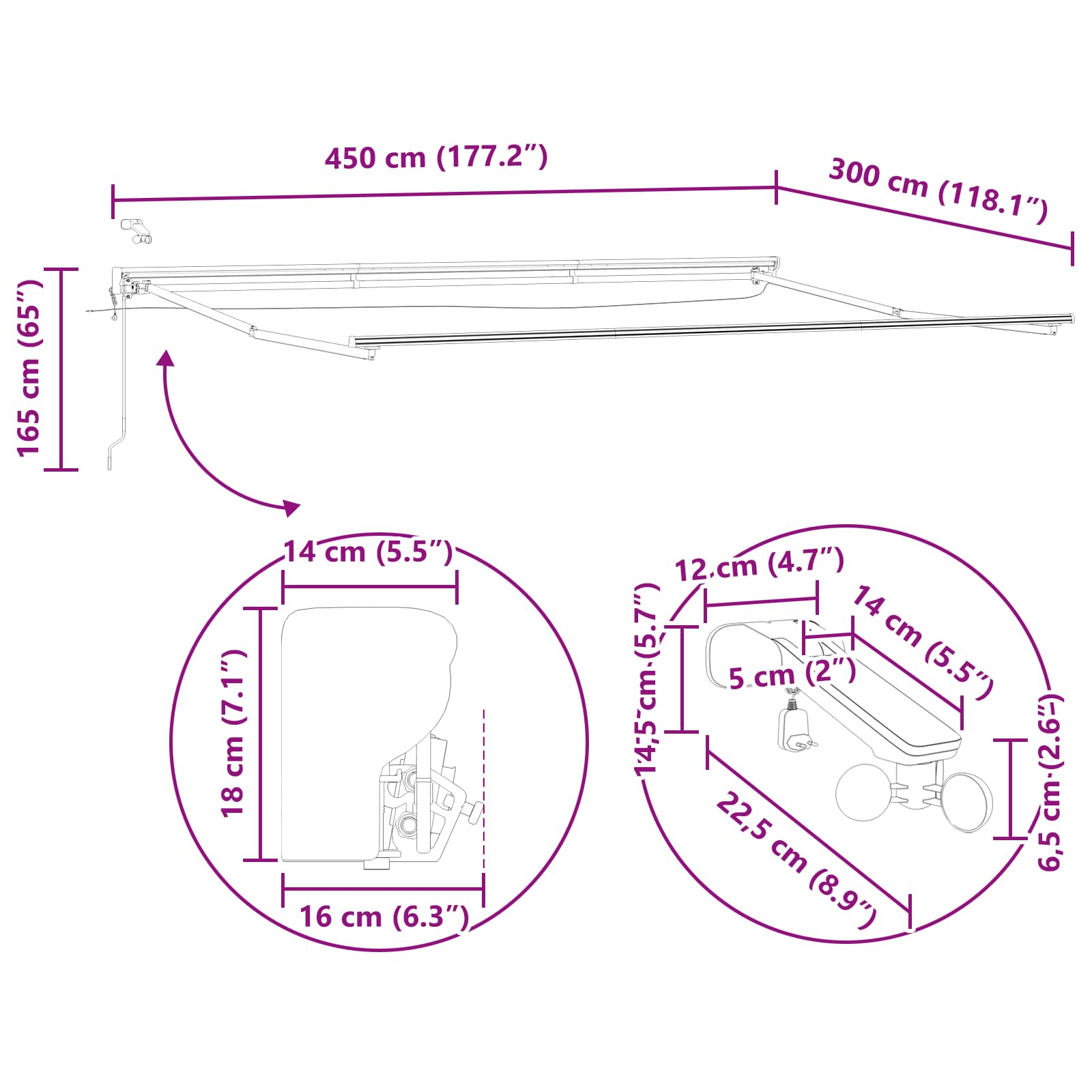 Elektrische Markisenrahmen mit LEDs Weiß 2,5 x 2 m Aluminium