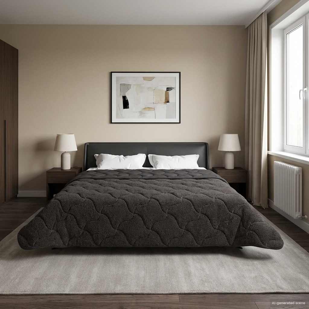 Sommerdecke Anthrazit 135 x 200 cm Mikrofaser und Teddy-Fleece