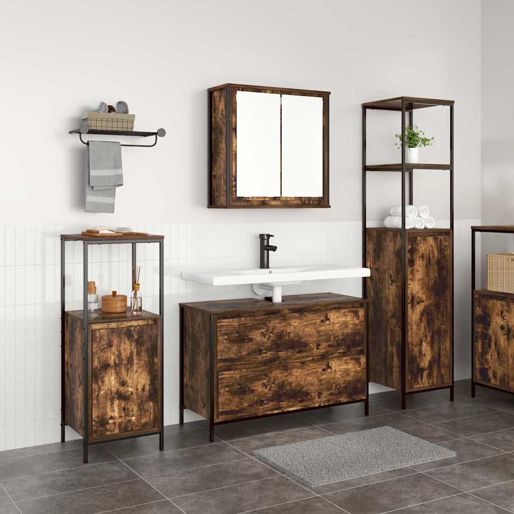 Badezimmermöbel-Set 3 pcs Schwarz Eichen-Optik Holzwerkstoff