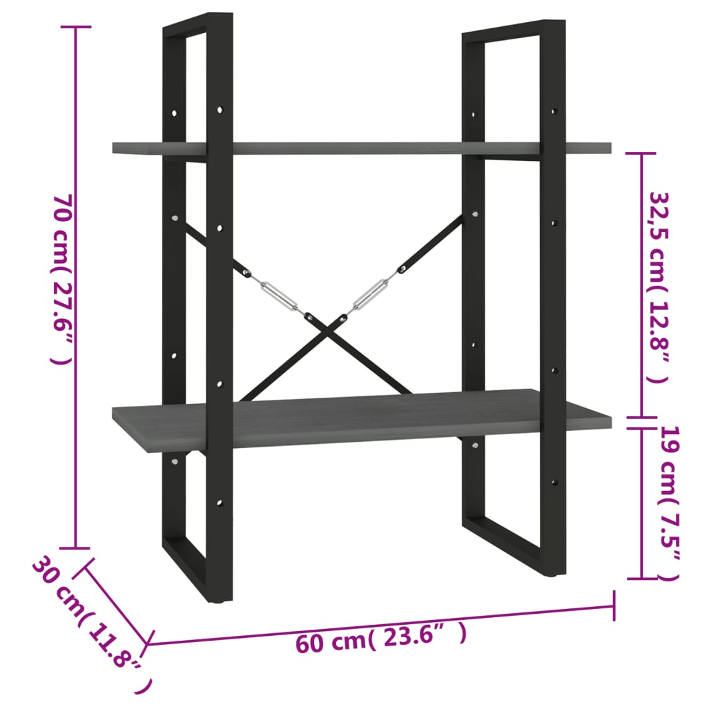 Bücherregal 2 Fächer Weiß 60x30x70 cm Holzwerkstoff