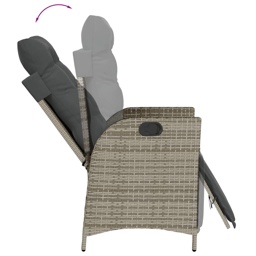 Gartensessel Verstellbar mit Kissen Schwarz Poly Rattan