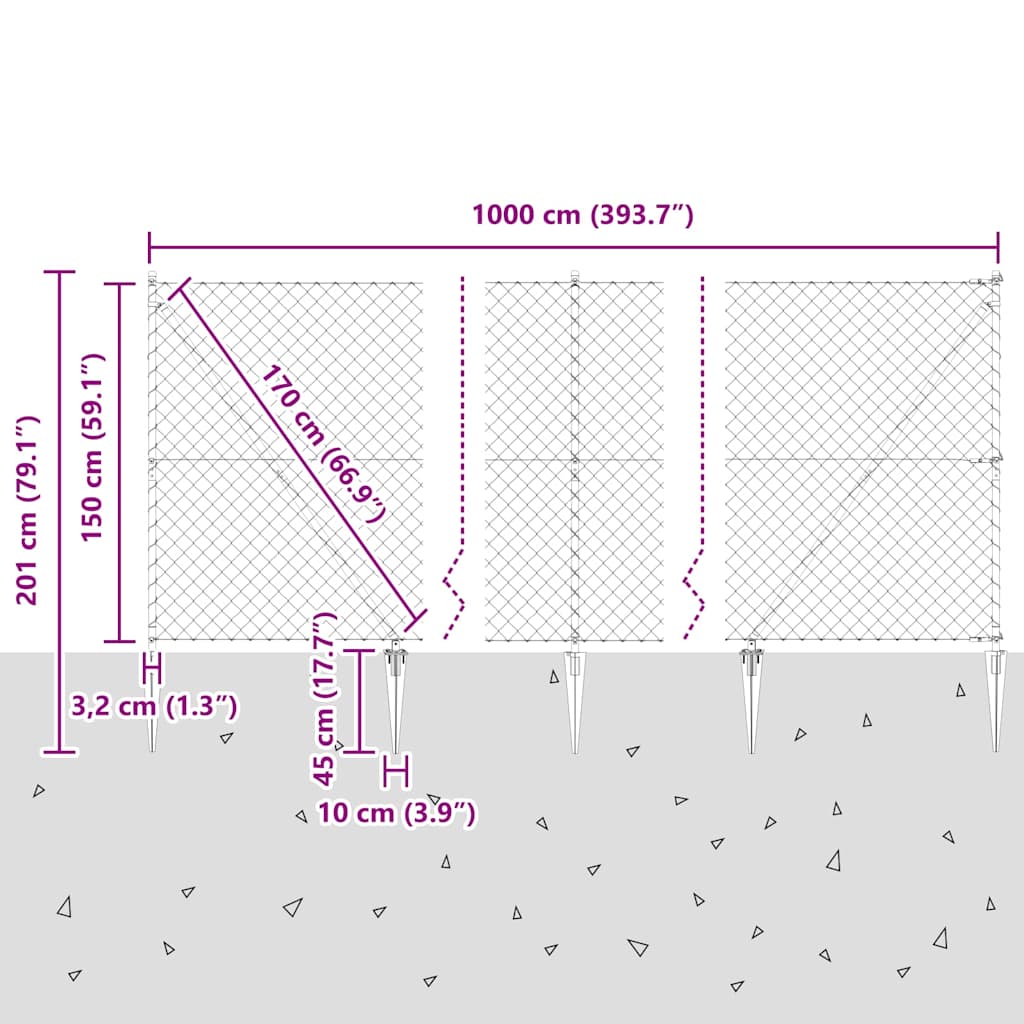 Outdoor Kettenglied-Zaun Erdfixierung 10 x 0,4 m Grün Netz