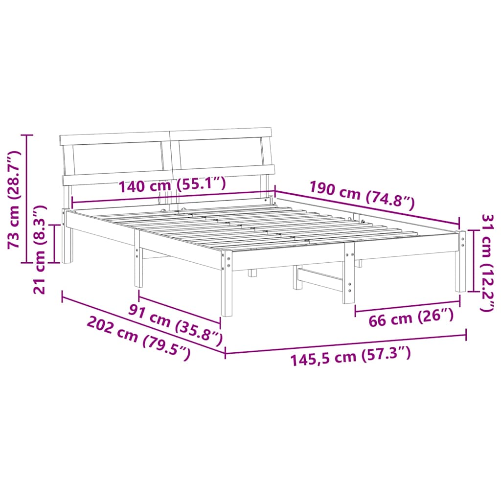 Bettgestell mit Kopfteil Braun 200 x 200 cm Massivholz Kiefer