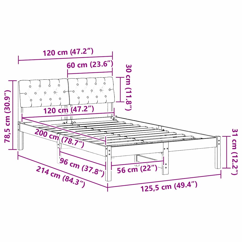 Bettgestell Braun und hellgrau 200 x 200 cm Massivholz Kiefer
