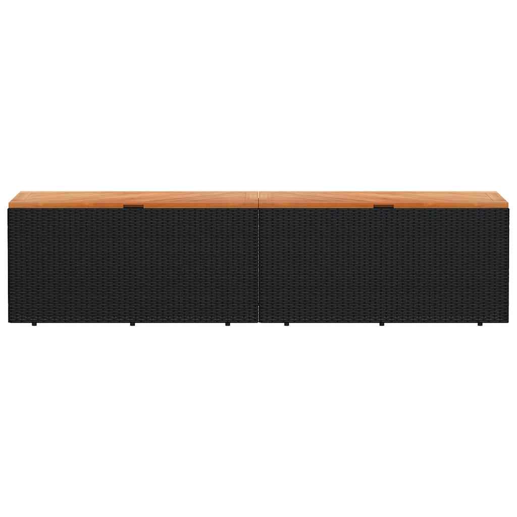 Gartentruhe Schwarz 110x50x54 cm Poly Rattan Akazienholz