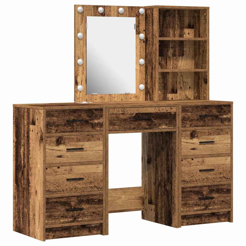 Schminktisch mit Spiegelbeleuchtung 3 pcs Weiß Holzwerkstoff