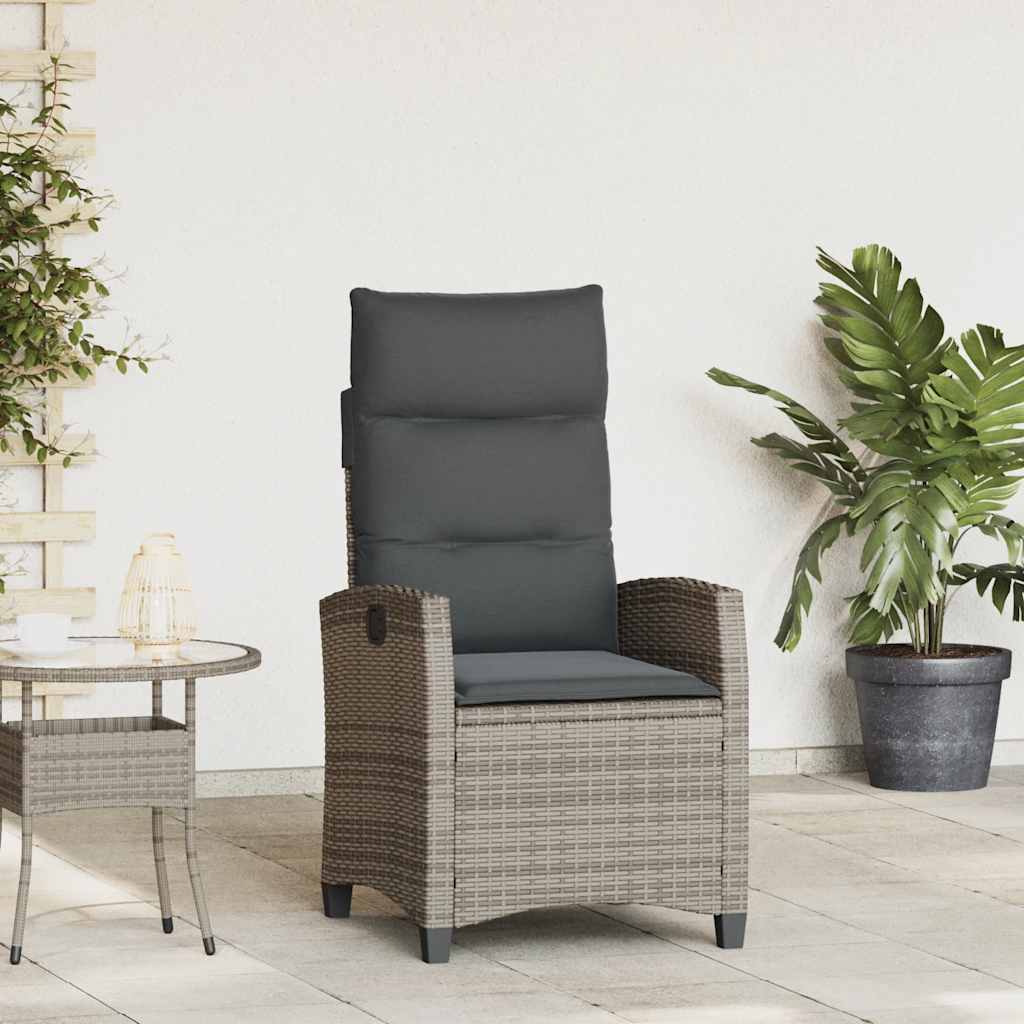 Gartensessel mit Beistelltisch Verstellbar Schwarz Poly Rattan