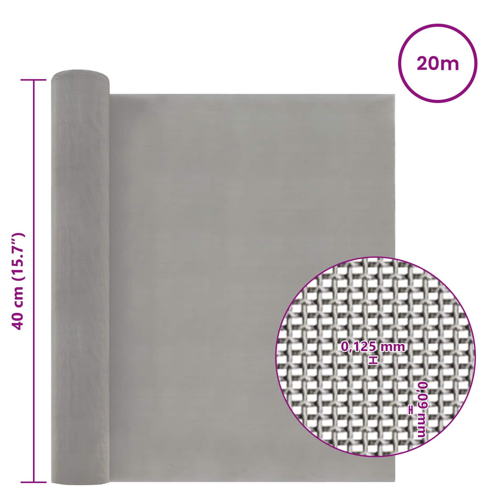 Mesh Bildschirm 20 x 500 cm 20 Mesh Edelstahl 201 Silber