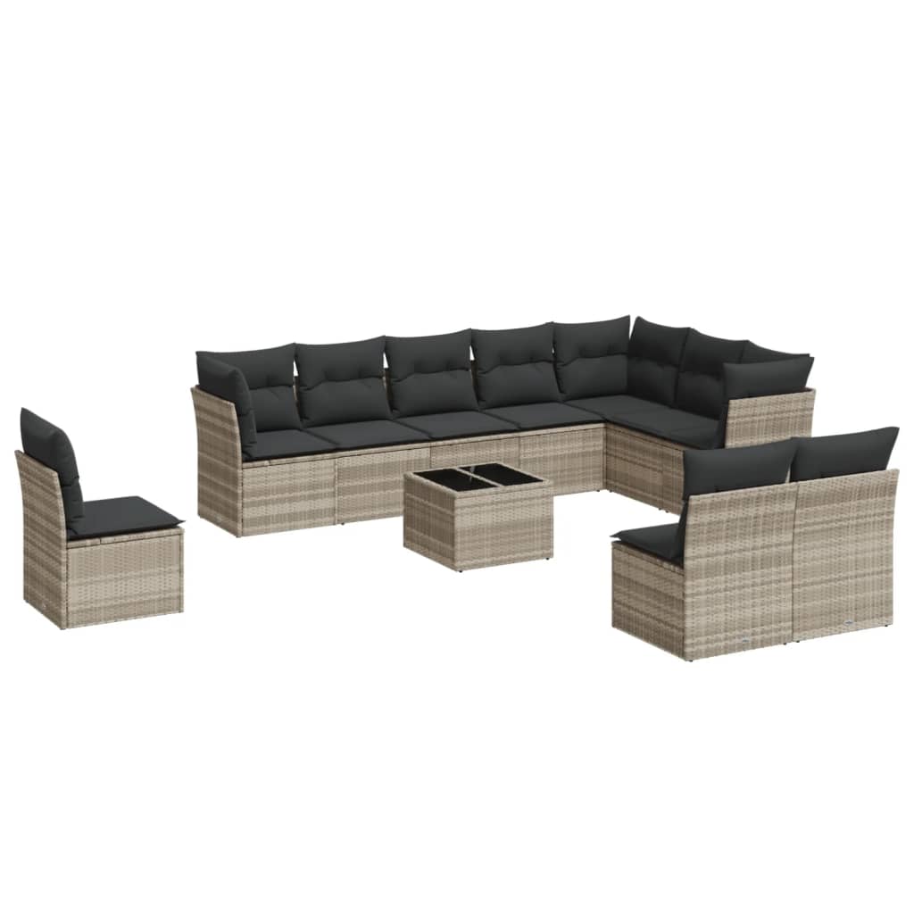 10-tlg. Garten-Sofagarnitur mit Kissen Schwarz Poly Rattan