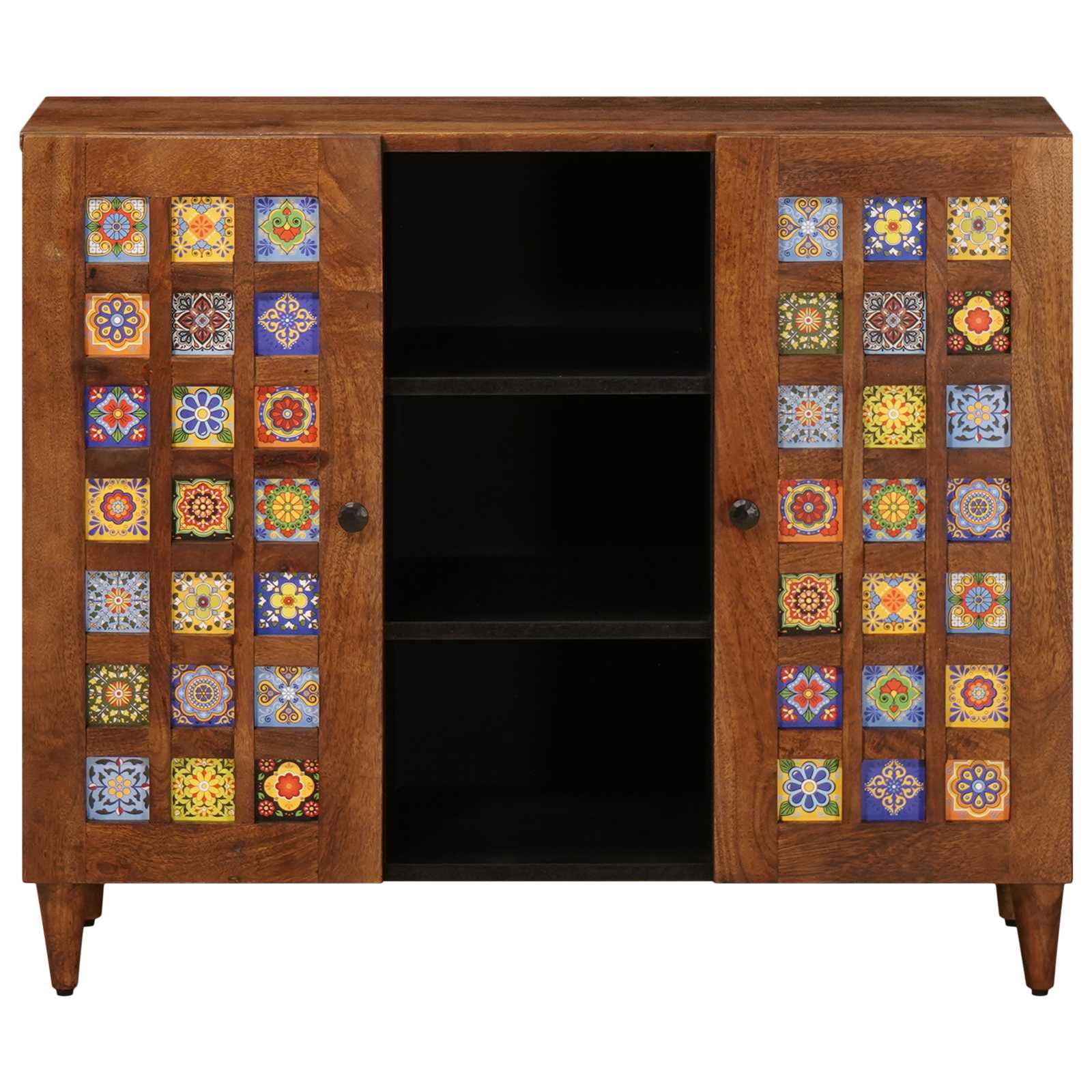 Sideboard mit Regal Walnuss 90 x 33,5 x 75 cm Massivholz Mango