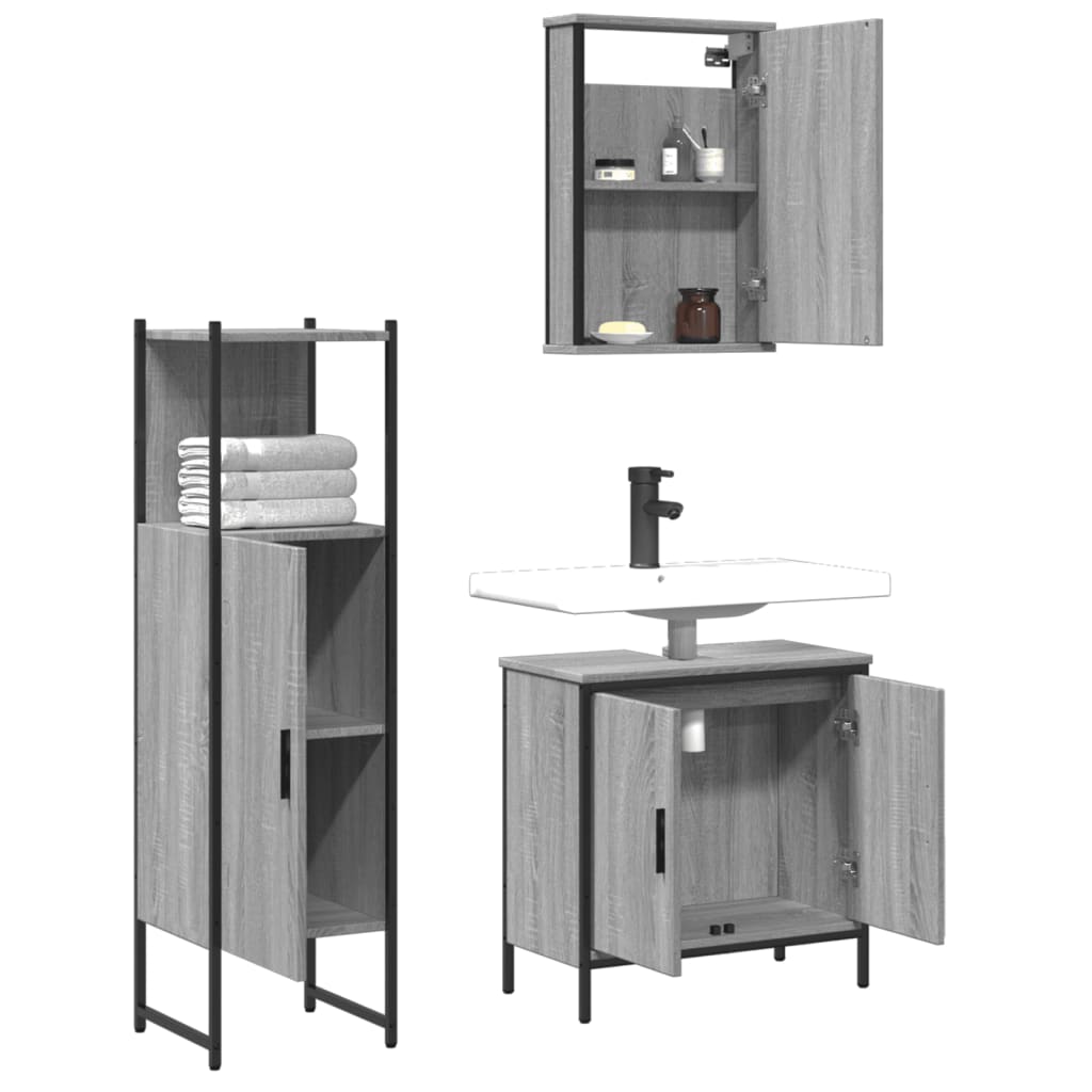 3-tlg. Badmöbel-Set Räuchereiche Holzwerkstoff