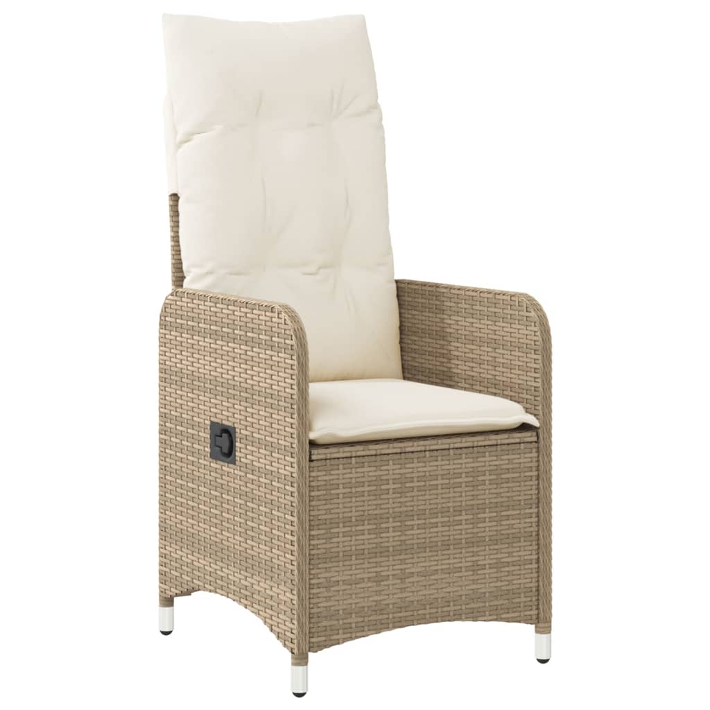 Gartensessel Verstellbar mit Kissen Schwarz Poly Rattan