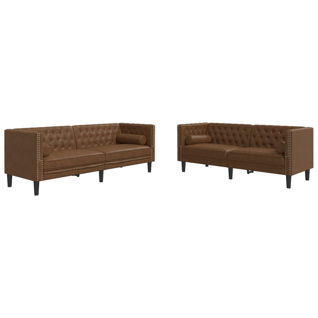3-tlg. Chesterfield-Sofa-Set mit Nackenrollen Hellgrau Samt