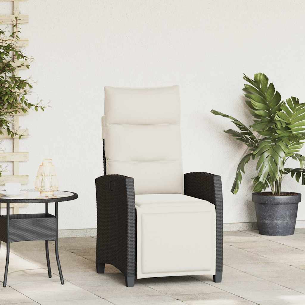 Gartensessel mit Beistelltisch Verstellbar Schwarz Poly Rattan