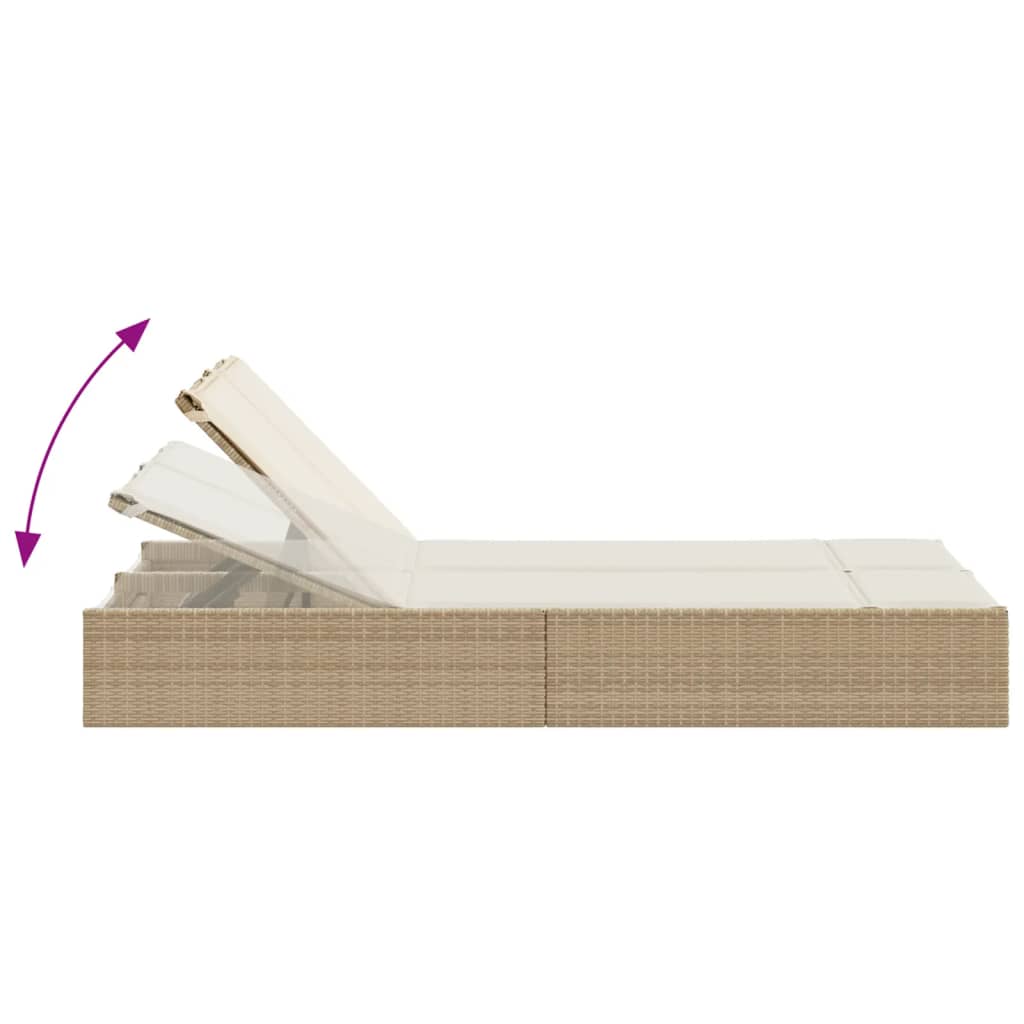 Doppel-Sonnenliege mit Kissen Schwarz Poly Rattan