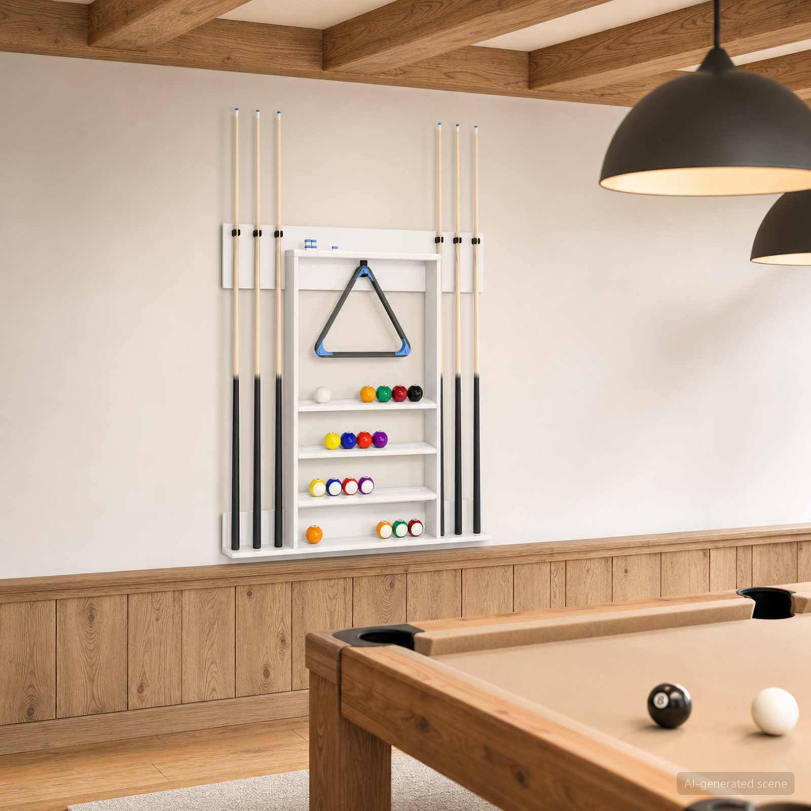 Billardqueue-Ständer Holzwerkstoff 93 x 12 x 103 cm Weiß