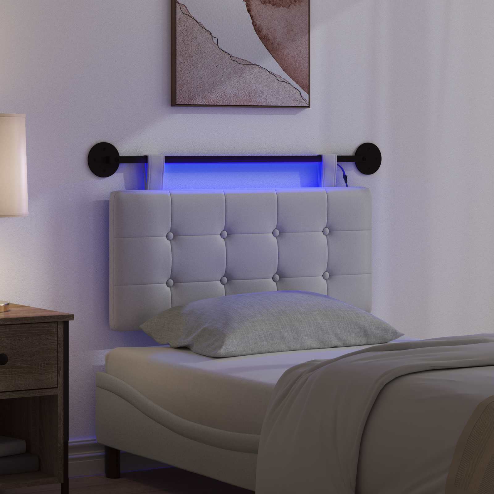 Hängendes Kopfteil Mit LED Licht Creme Kunstleder