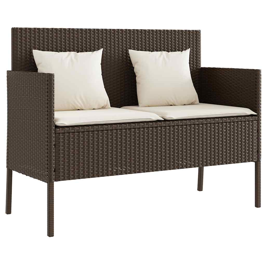 Gartenbank mit Kissen Schwarz Poly Rattan