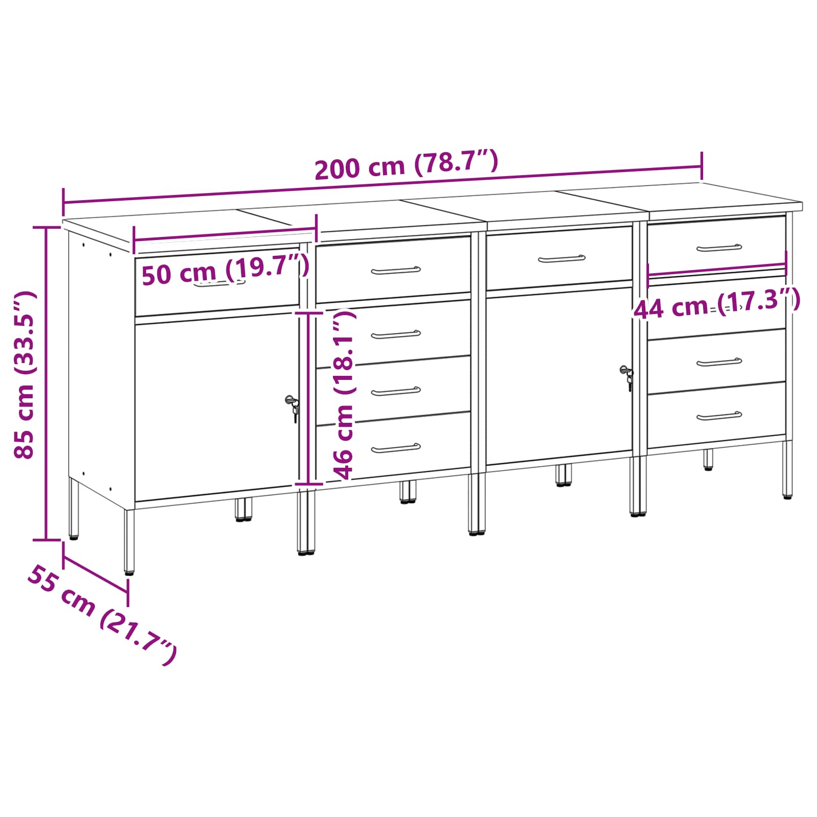 Werkbank mit Schubladen 2 pcs Rot und Grau 100 x 55 x 85 cm