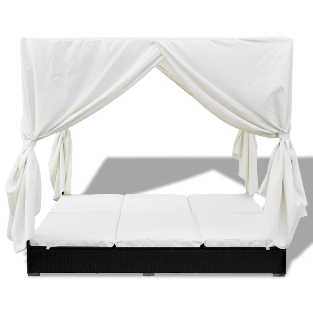 Outdoor-Loungebett mit Vorhang Poly Rattan Braun