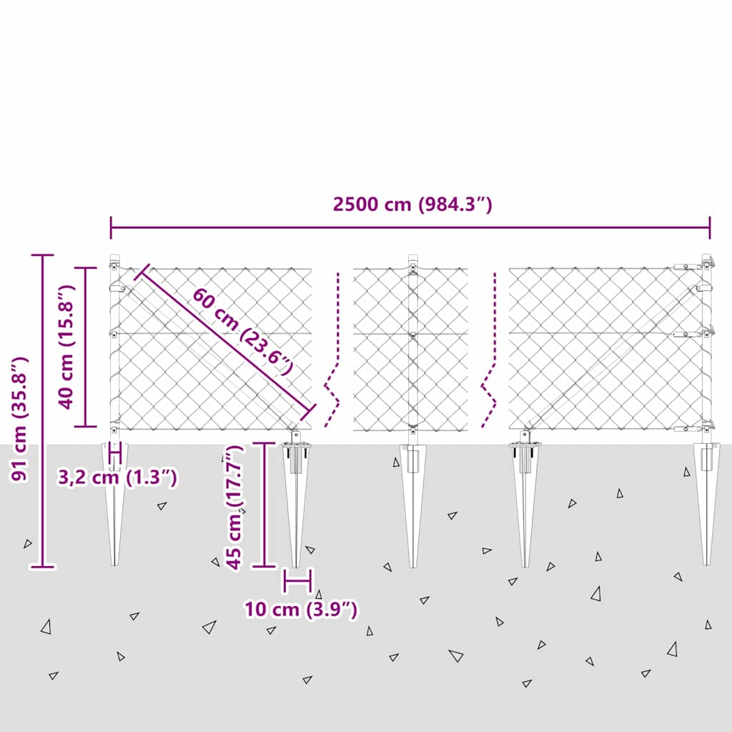 Outdoor Kettenglied-Zaun Erdfixierung 10 x 0,4 m Grün Netz
