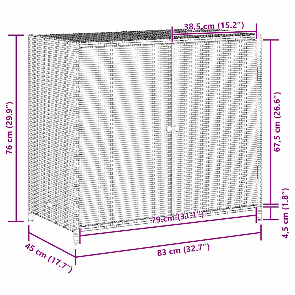 Gartenschrank Schwarz 83x45x76 cm Poly Rattan