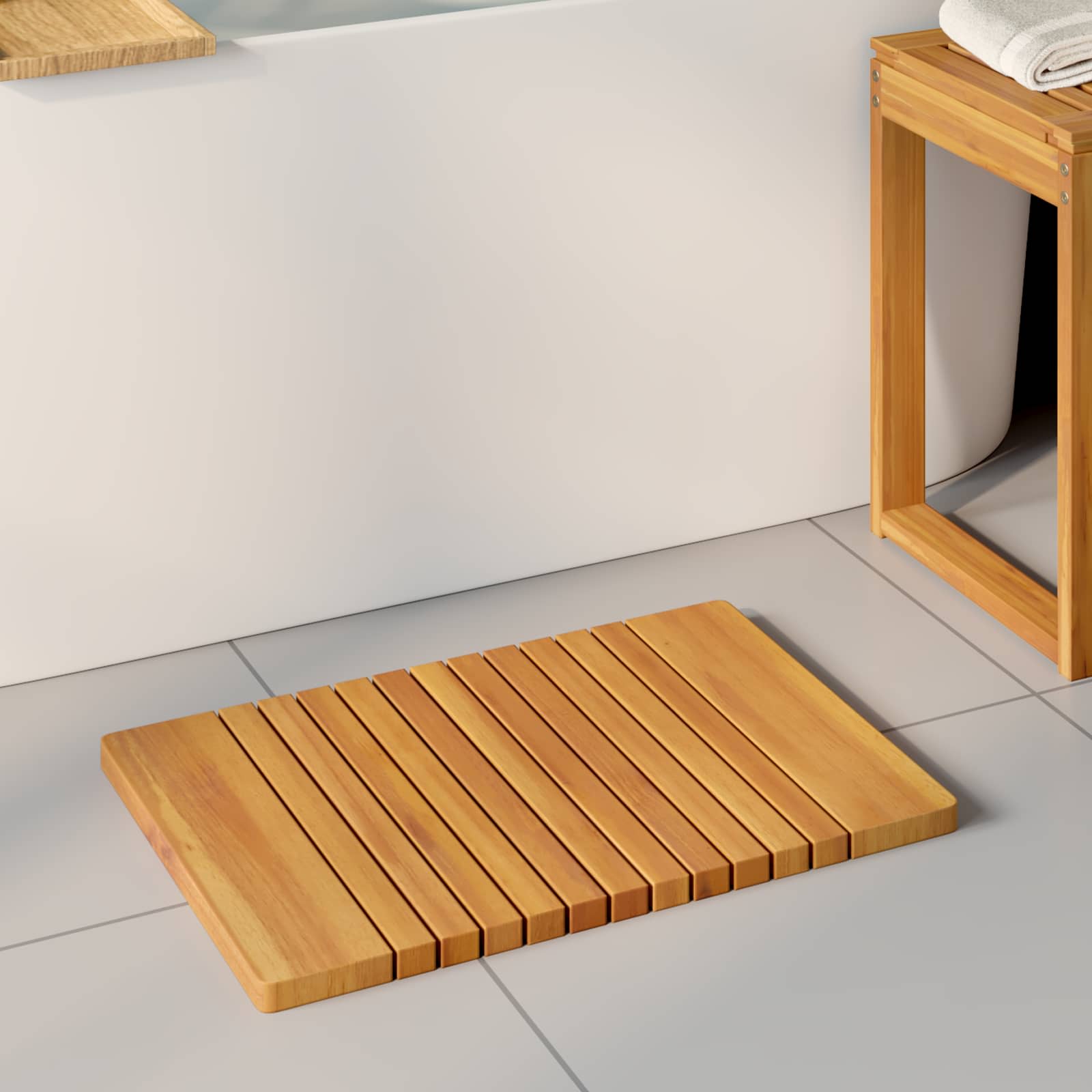 Badematte Uni Braun 59 x 40 cm Massives Akazienholz