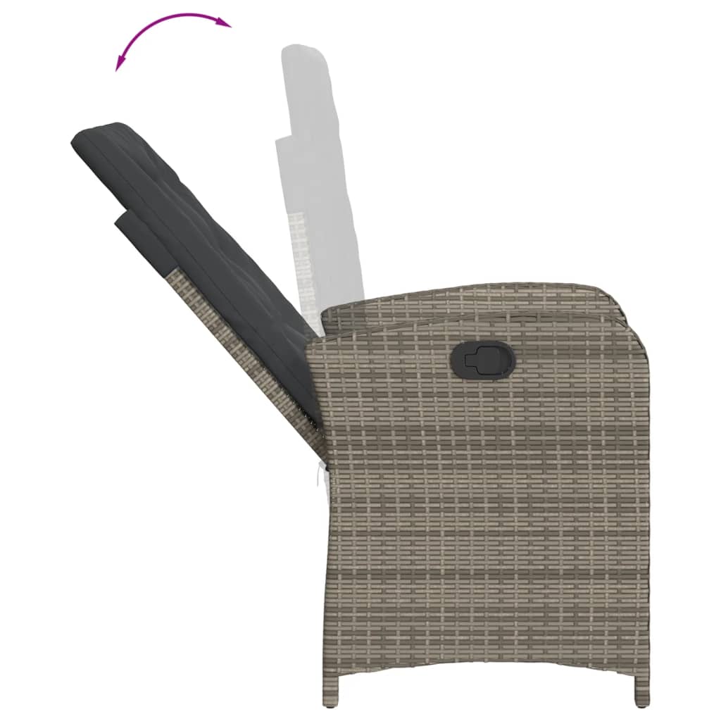 Gartensessel Verstellbar mit Kissen Schwarz Poly Rattan