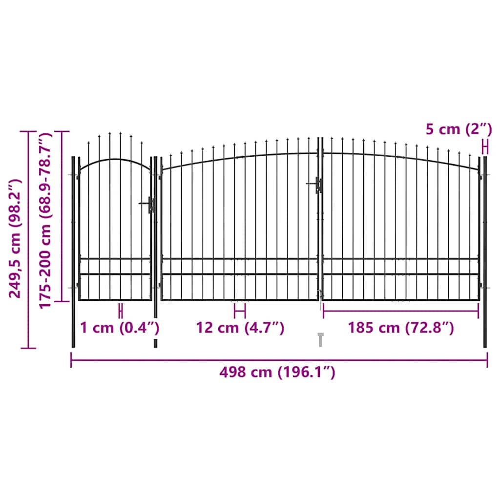 Gartentor Woerden mit Speerspitze 5x1 m Schwarz