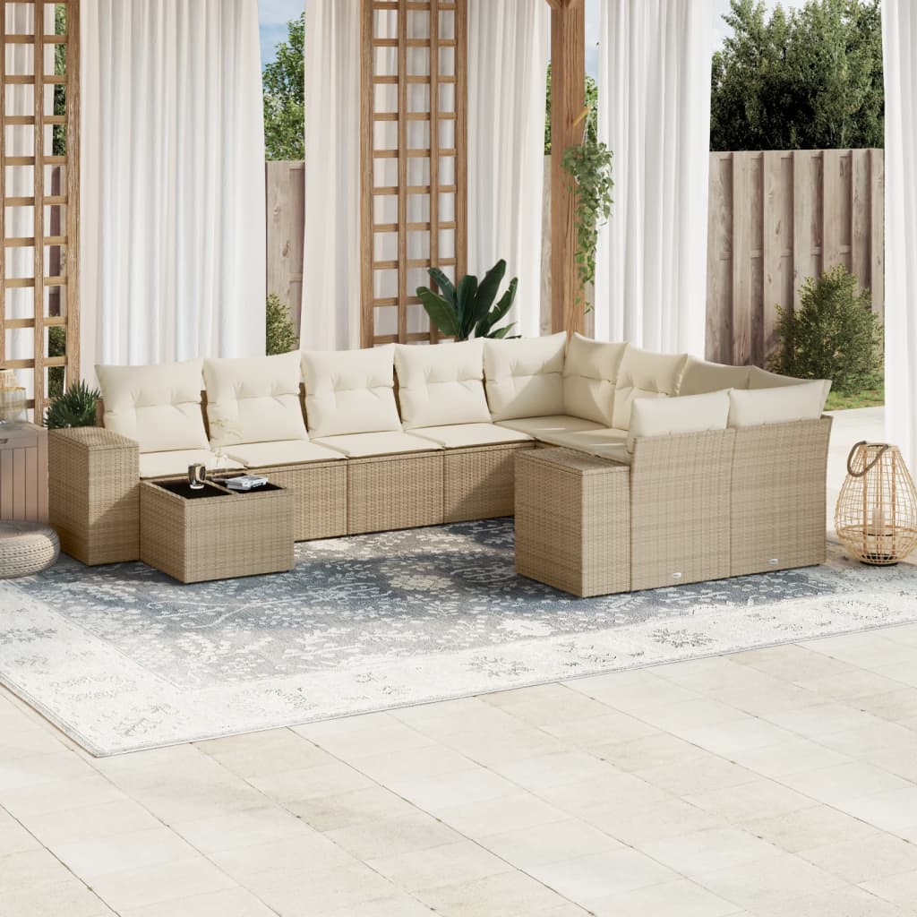 10-tlg. Garten-Sofagarnitur mit Kissen Schwarz Poly Rattan