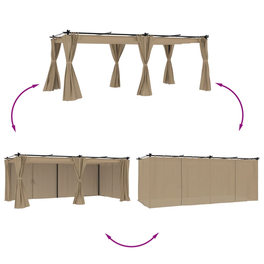 Pavillon mit Vorhängen Creme 3x3 m Stahl