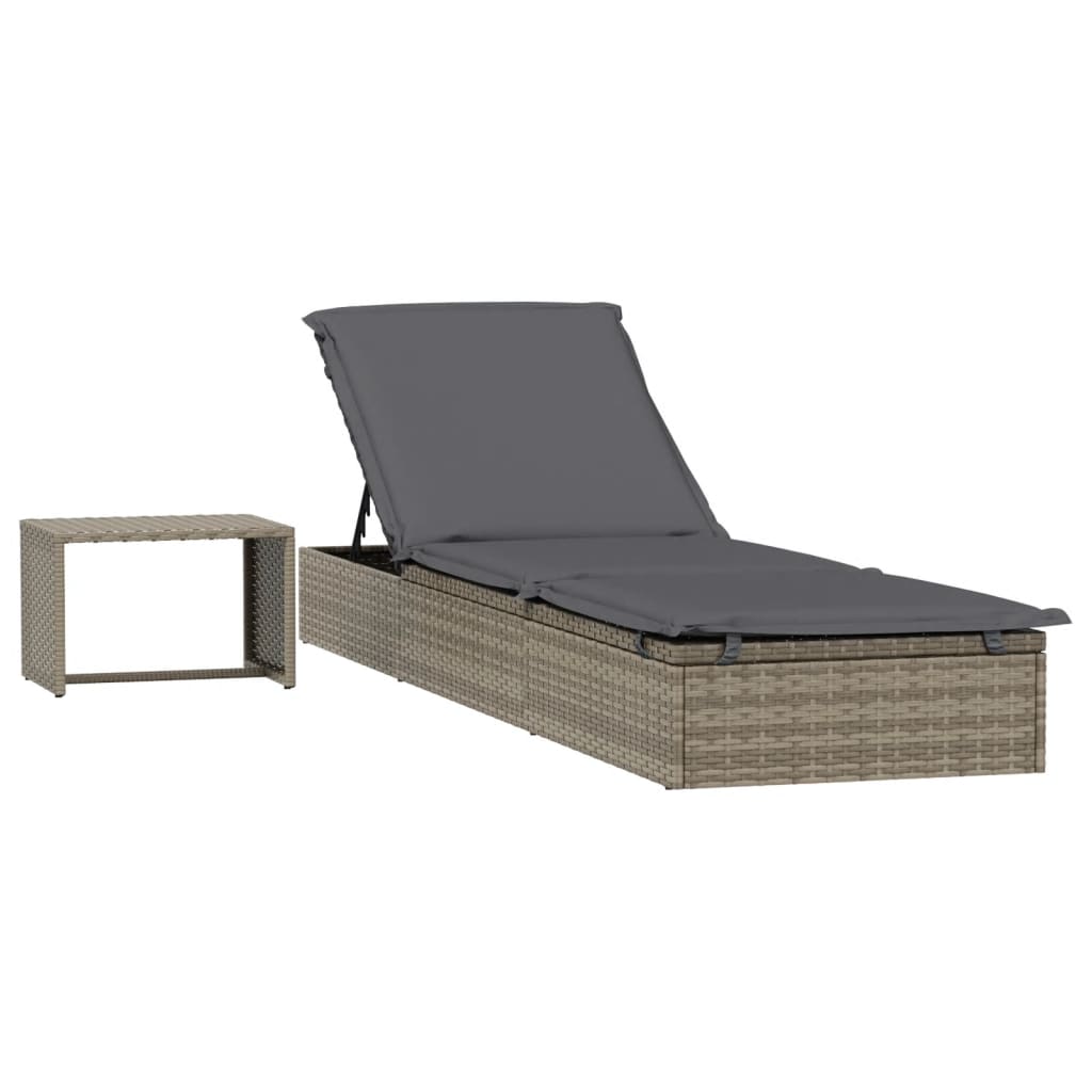 Sonnenliege 1 Stk. mit Tisch Schwarz Poly Rattan