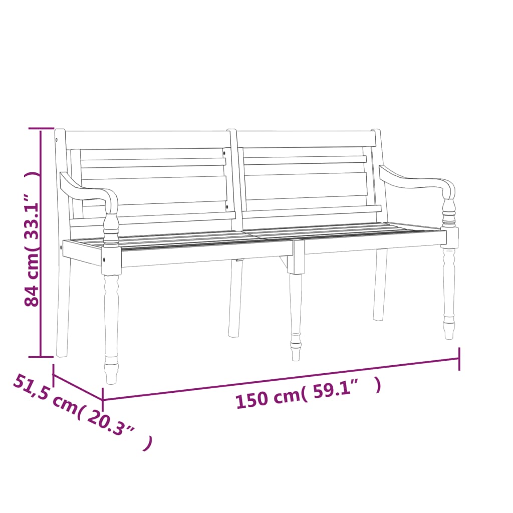 Batavia-Gartenbank mit Anthrazit Kissen 120 cm Teak Massivholz