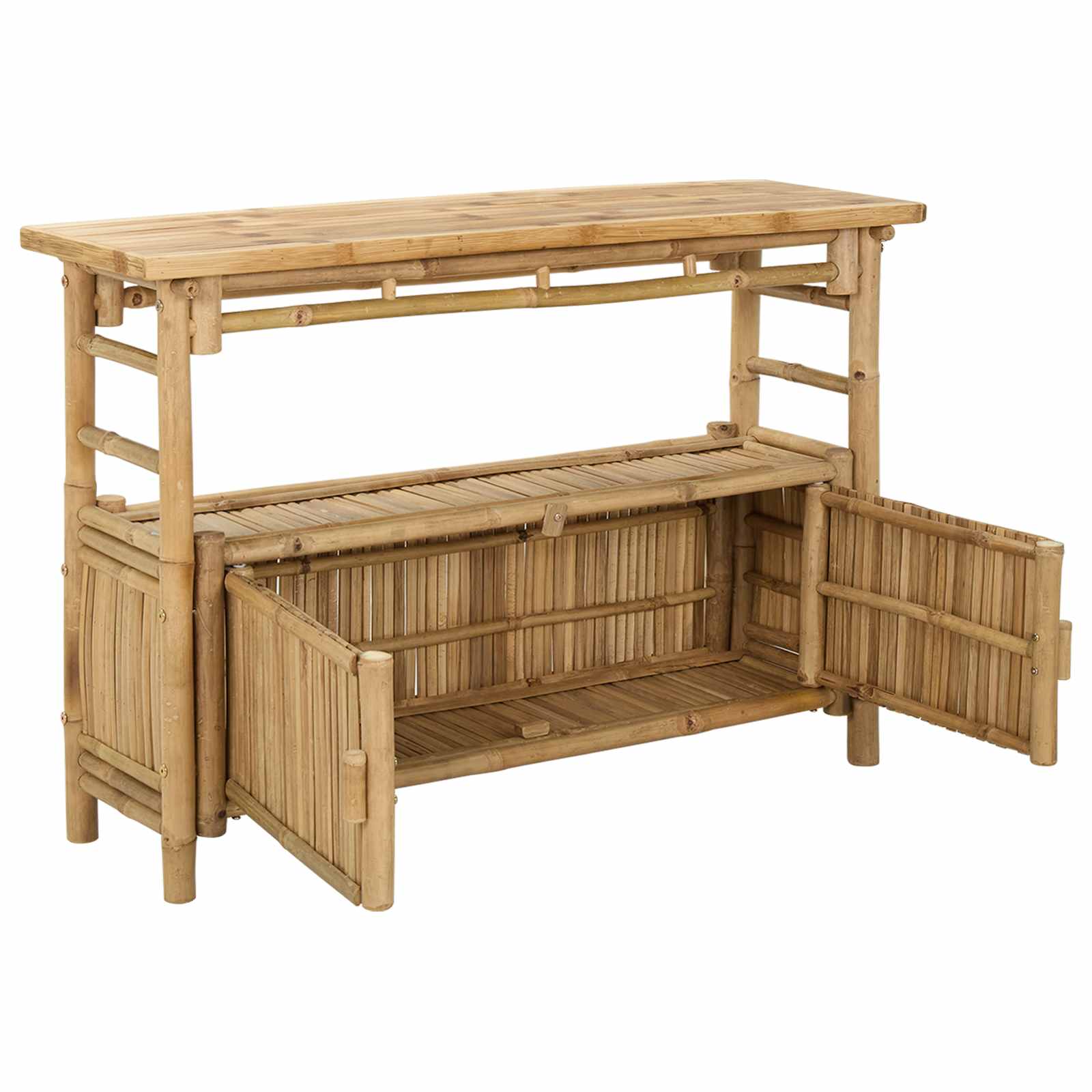 Konsolentisch mit Regal mit Tür Natur 80 x 35 x 75 cm Bambus