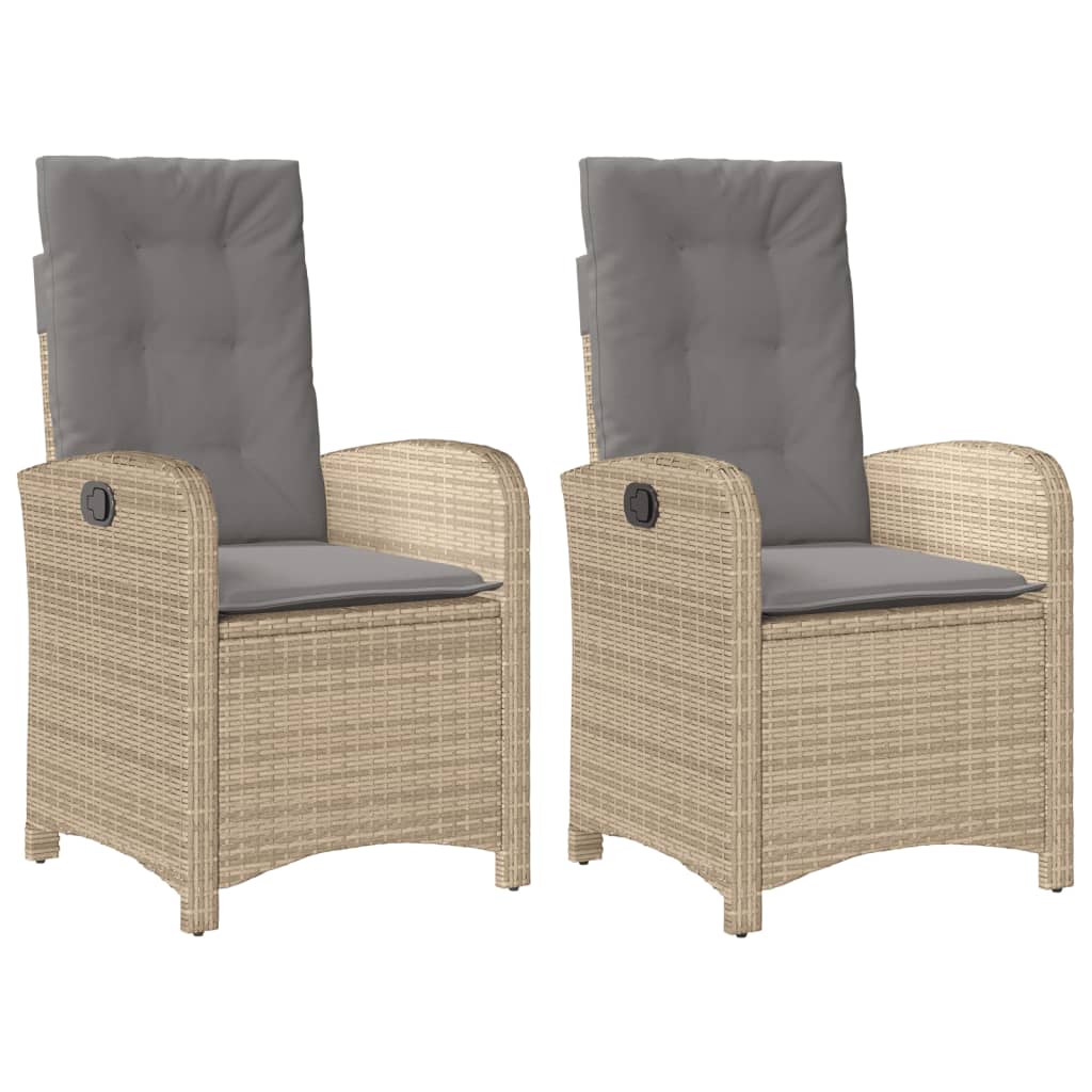Gartensessel Verstellbar mit Kissen Schwarz Poly Rattan