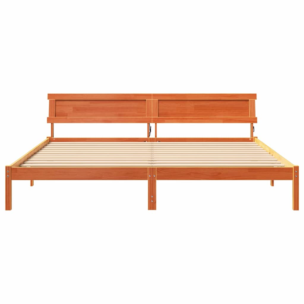 Bettgestell mit Kopfteil Braun 200 x 200 cm Massivholz Kiefer