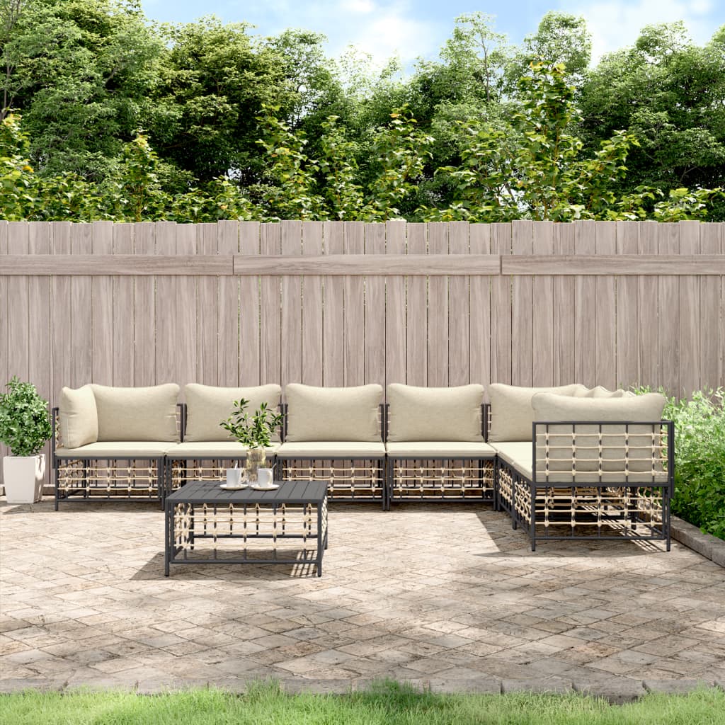 5-tlg. Garten-Lounge-Set mit Kissen Anthrazit Poly Rattan