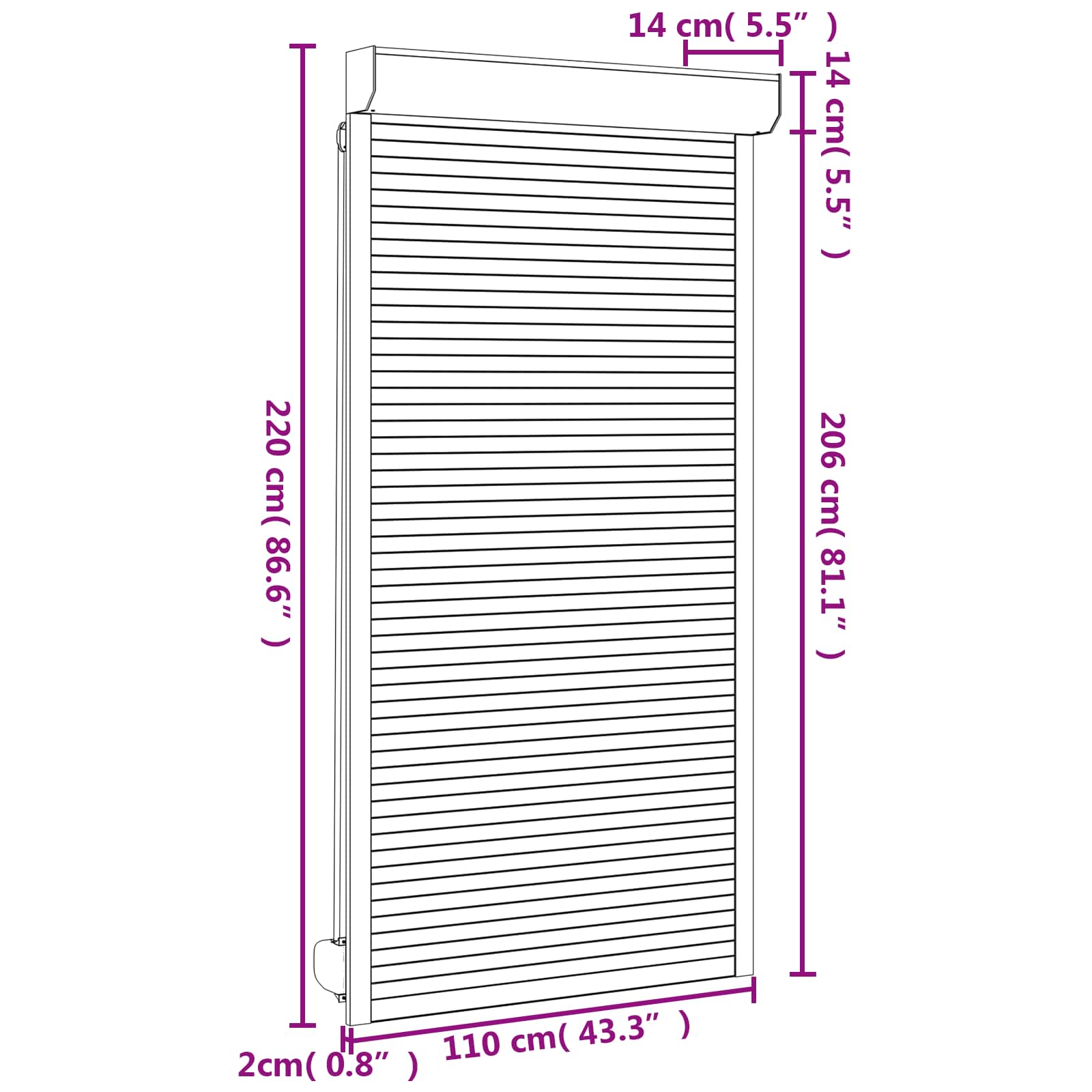Rollladen Weiß 70 x 100 cm Aluminium und Polyurethan