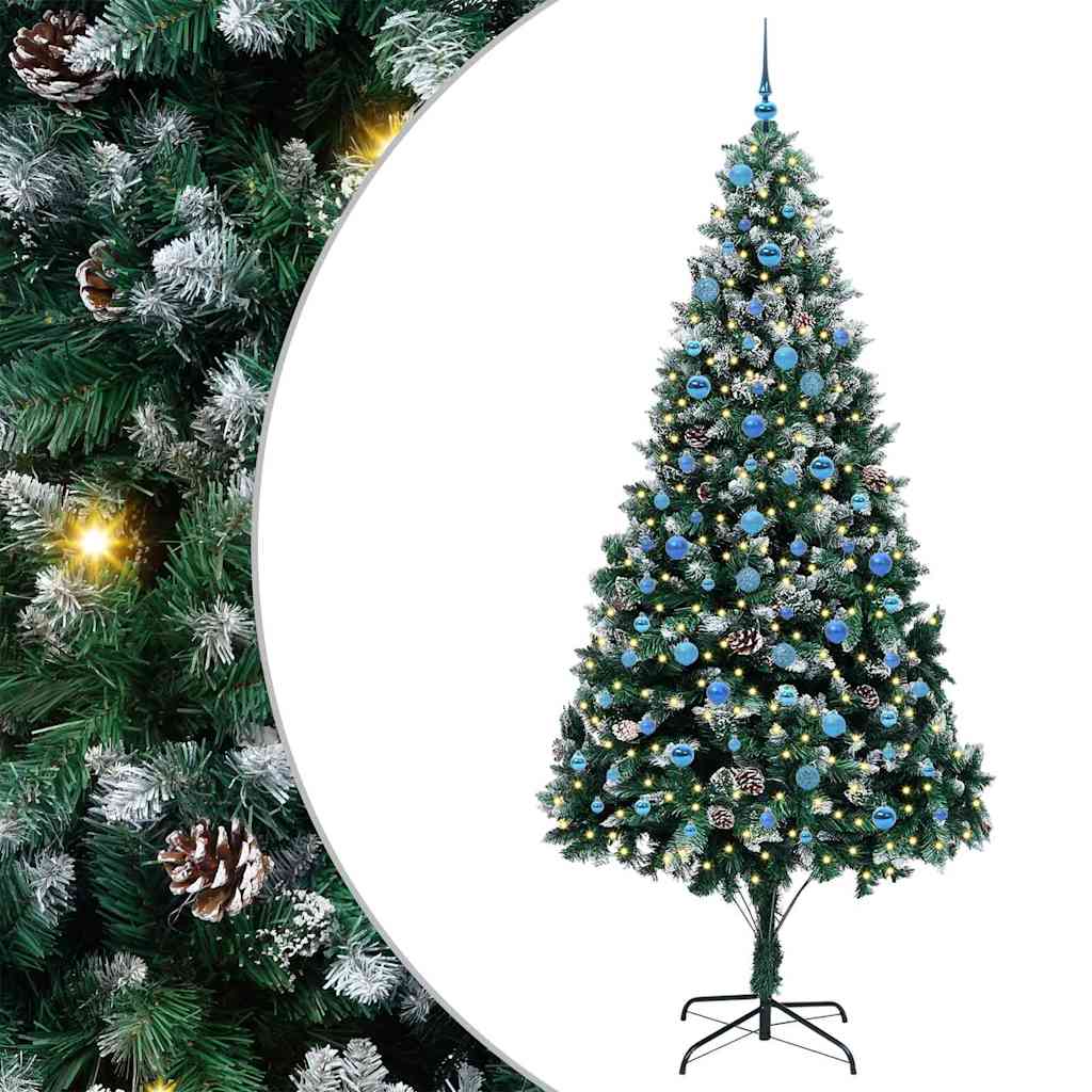 Künstlicher Weihnachtsbaum mit LEDs Kugeln Zapfen 150 cm