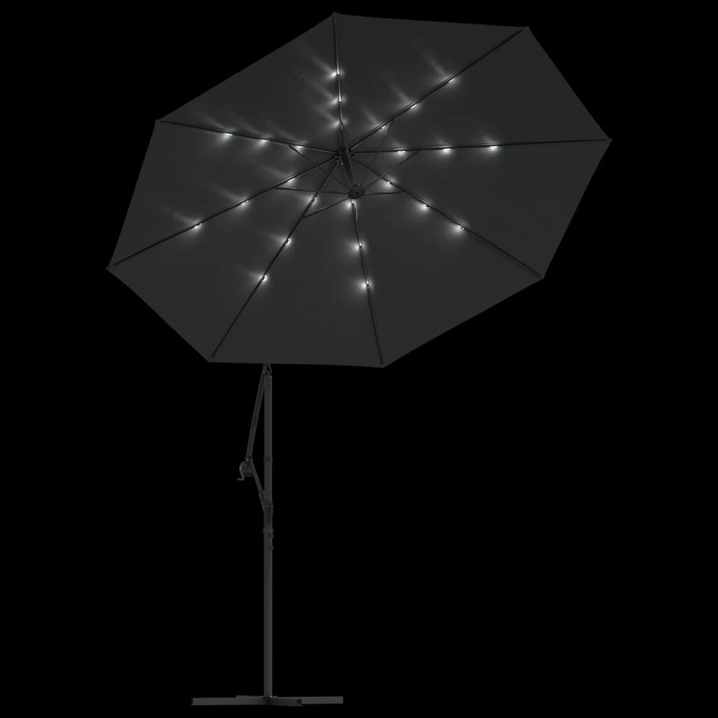 Ampelschirm mit LED-Beleuchtung und Stahl-Mast Weinrot