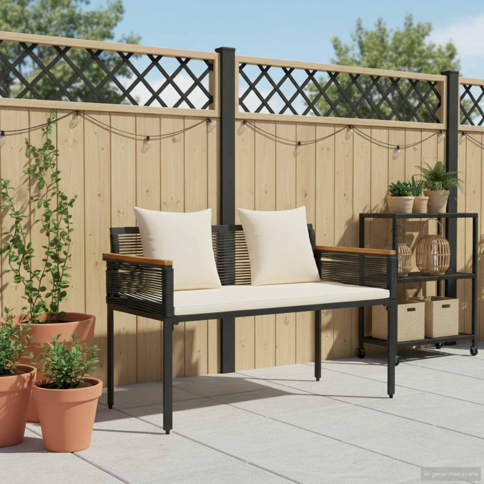 Bank Outdoor mit Kissen Schwarz 117 x 54 x 74,5 cm Poly-Rattan