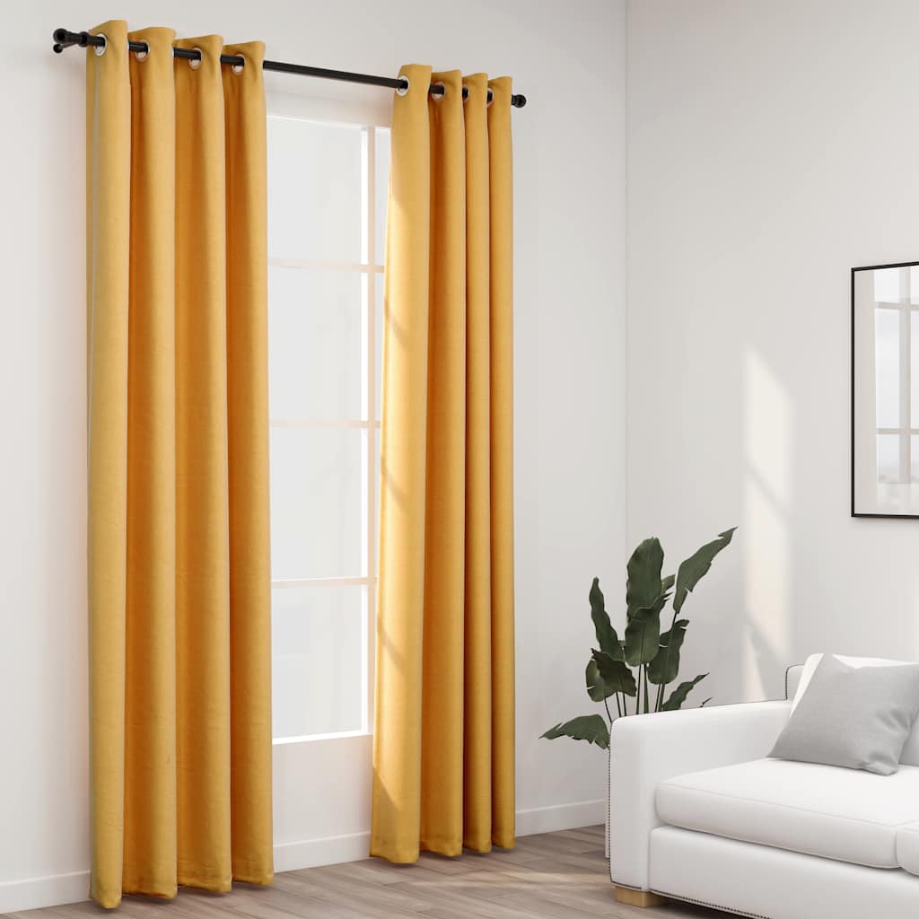 Verdunkelungsvorhänge Ösen Leinenoptik 2 Stk. Schwarz 140x175cm