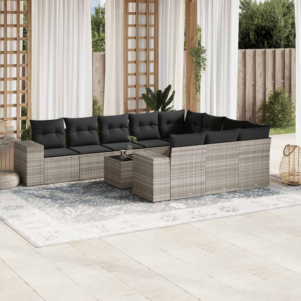 10-tlg. Garten-Sofagarnitur mit Kissen Schwarz Poly Rattan