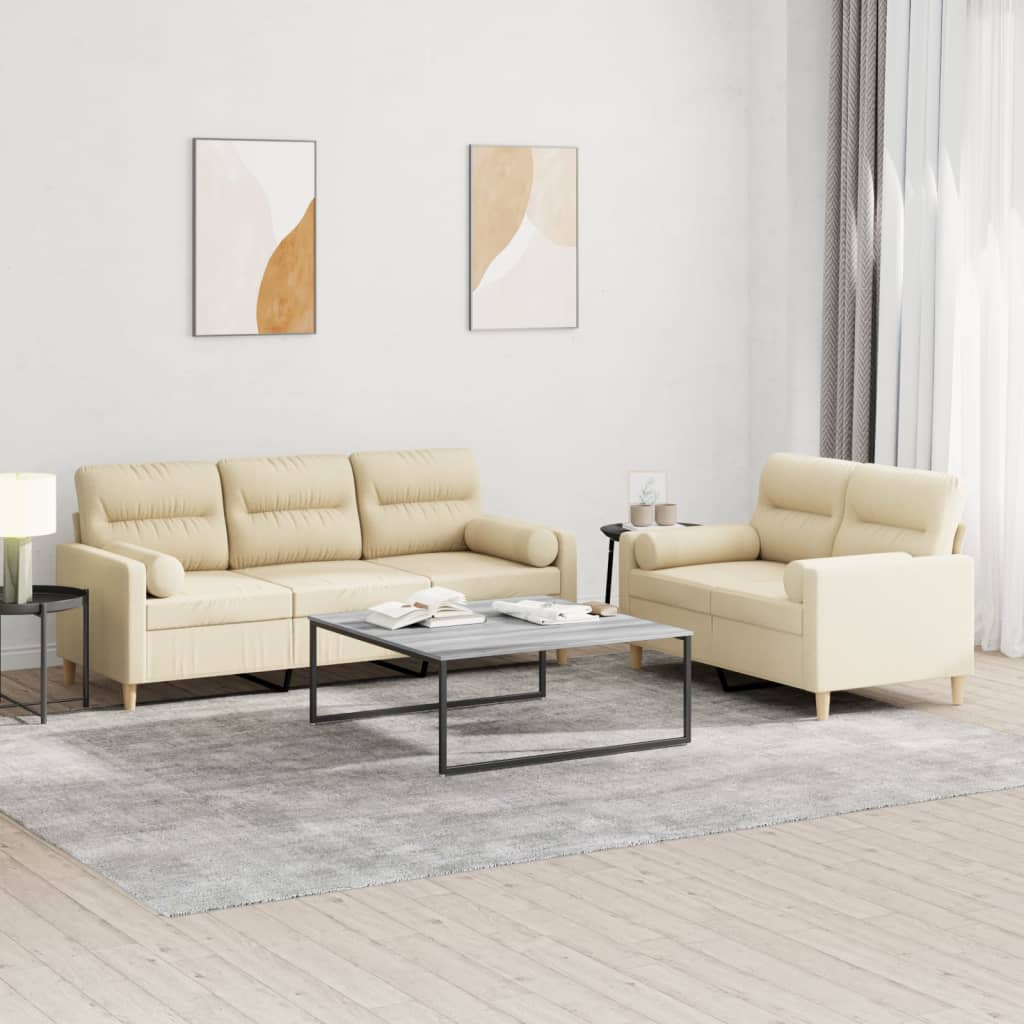 3-tlg. Sofagarnitur mit Kissen Taupe Stoff