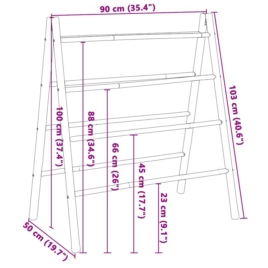 Doppel-Handtuchleiter mit fünf Bambussprossen 50 x 160 cm