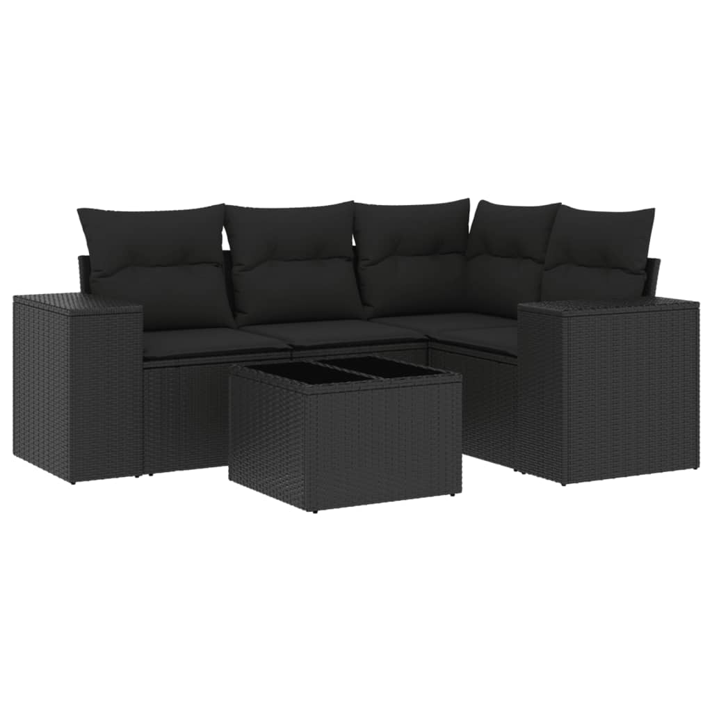4-tlg. Garten-Sofagarnitur mit Kissen Schwarz Poly Rattan